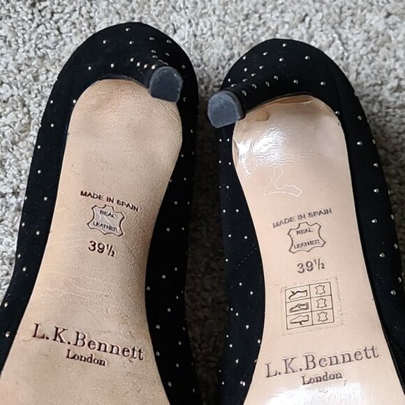 L.K. Bennett Clare Gold Studded Black Suede Pumps - Picture 11 of 13